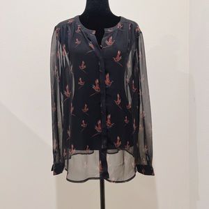 Ecru Women's Print Sheer Blouse Top Size XL Long Sleeves